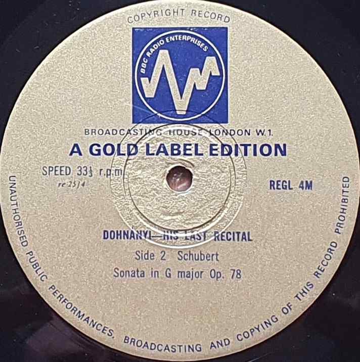 REGL 4 Dohnanyi - his last recital Dohnanyi from the BBC records and Tapes library Label